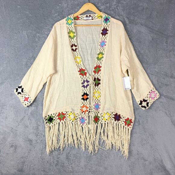 New Anthropologie Kindred Colorful Crochet Boho Beach Summer Cardigan Sz Plus 1X - Picture 1 of 11